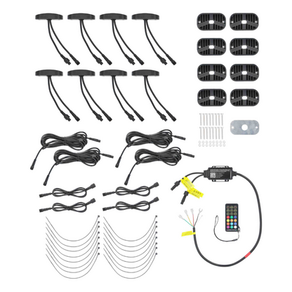 Heise HE-RGB-K8 Wide Angle RGB LED Rock Light Kit w/ Controller - 8 Pack