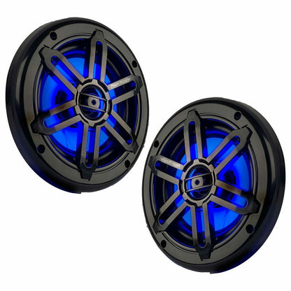Power Acoustik MFL-65WB 6.5" Marine Coaxial Speakers w/ LED White & Black Grills