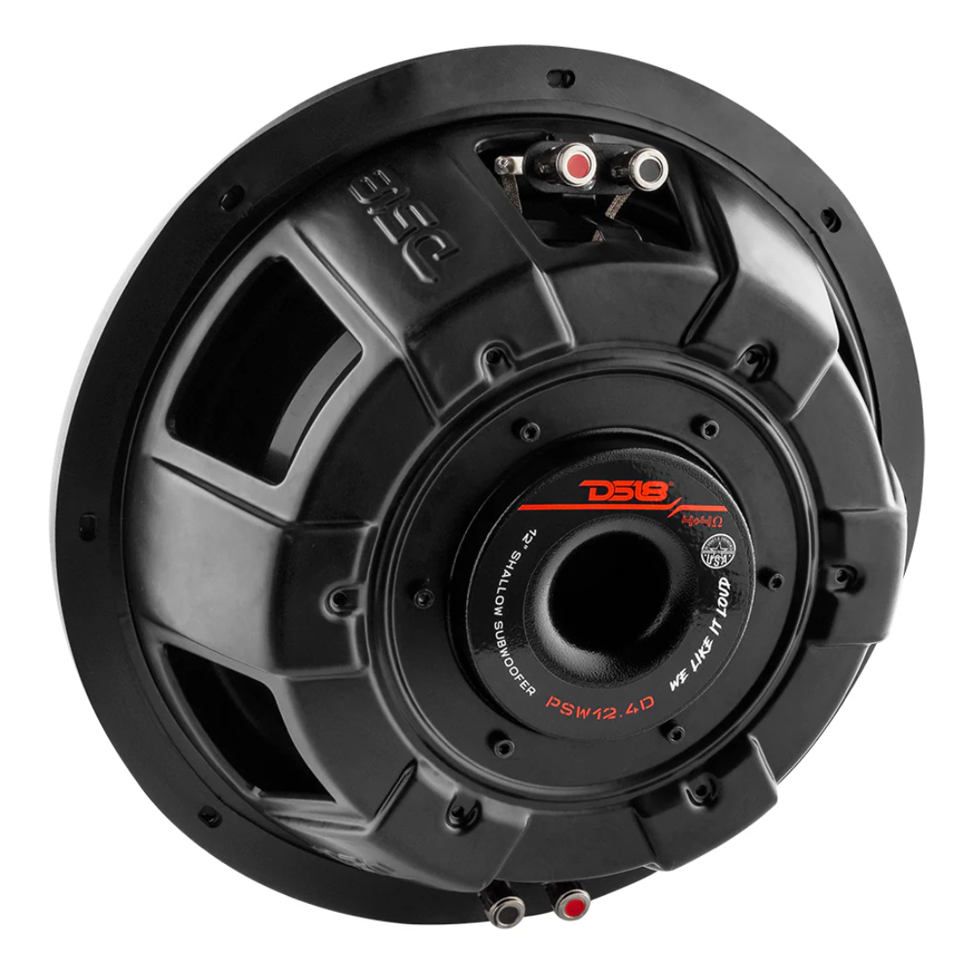 DS18 PSW12.4D 12" 1200W Max Dual 4-Ohm Water-Resistant Shallow Mount Subwoofer