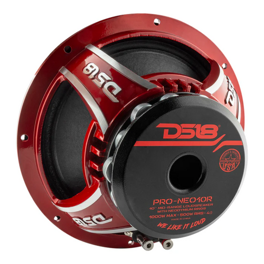 DS18 PRO-NEO10R 10" 1000W Max 4-Ohm Mid-Range Car Audio Neodymium Loudspeaker