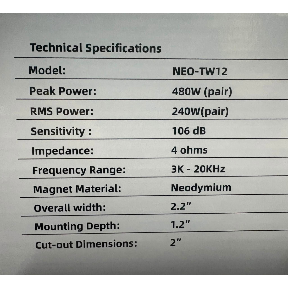 Nemesis Audio NEO-TW12 1" 480W Peak 4-Ohm Neodymium Super Tweeters (Pair)