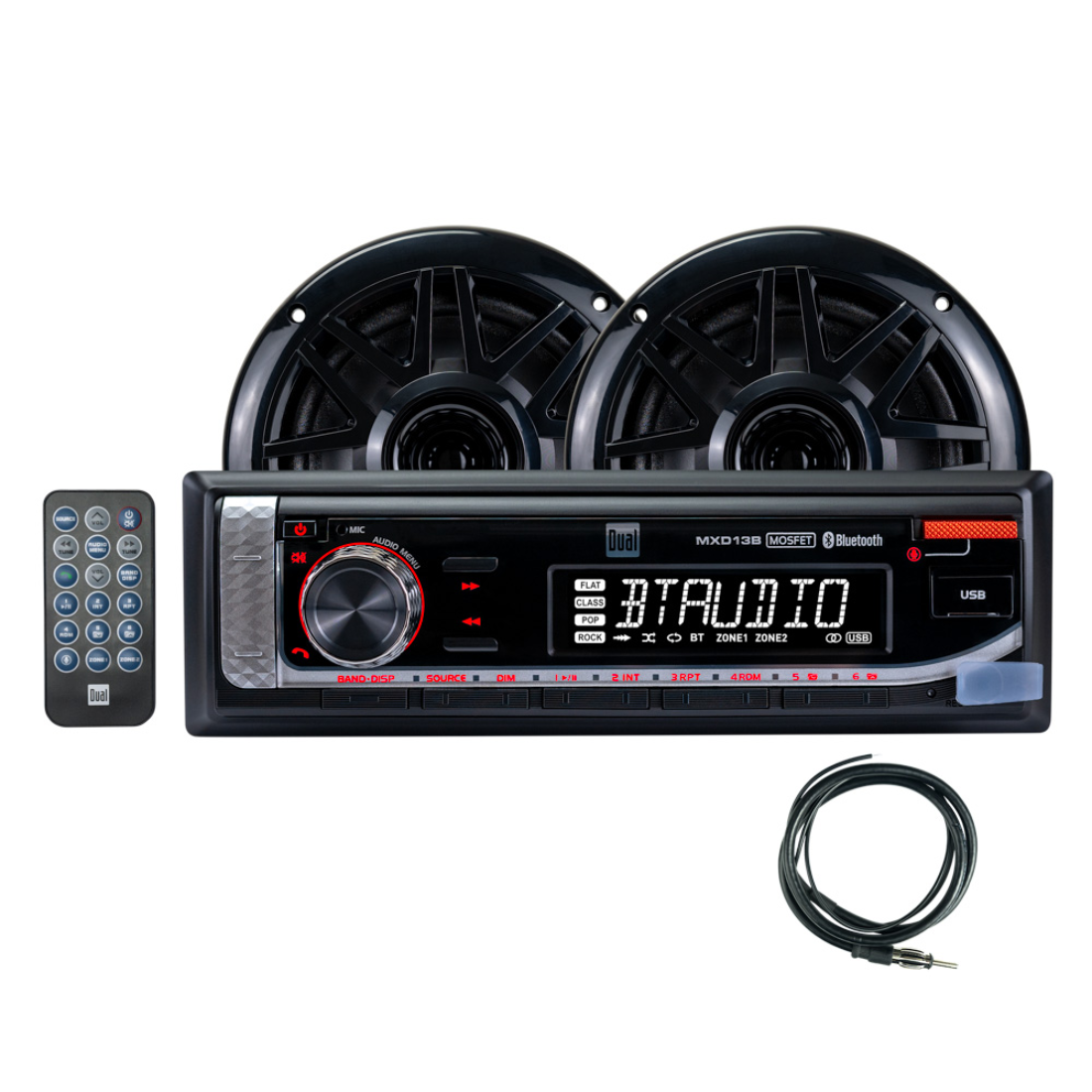 Dual MXCP132B 1-DIN Digital Media Receiver w/ 6.5" Speakers Marine Audio Package