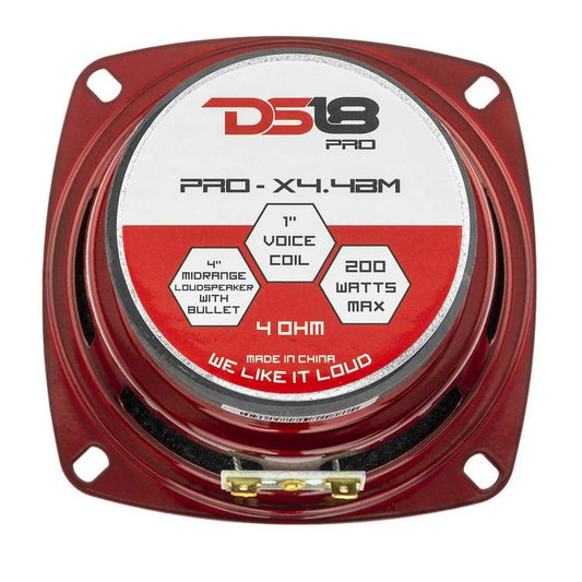 DS18 PRO-X4.4BM 200 Watts Max Power 4 Ohm 4" Bullet Midrange Car Audio Loudspeaker