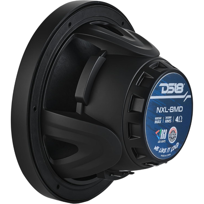 DS18 NXL-8MD/BK 8" 2-Way 700W Max 4-Ohm Hybrid Marine Speakers w/ RGB (Black)