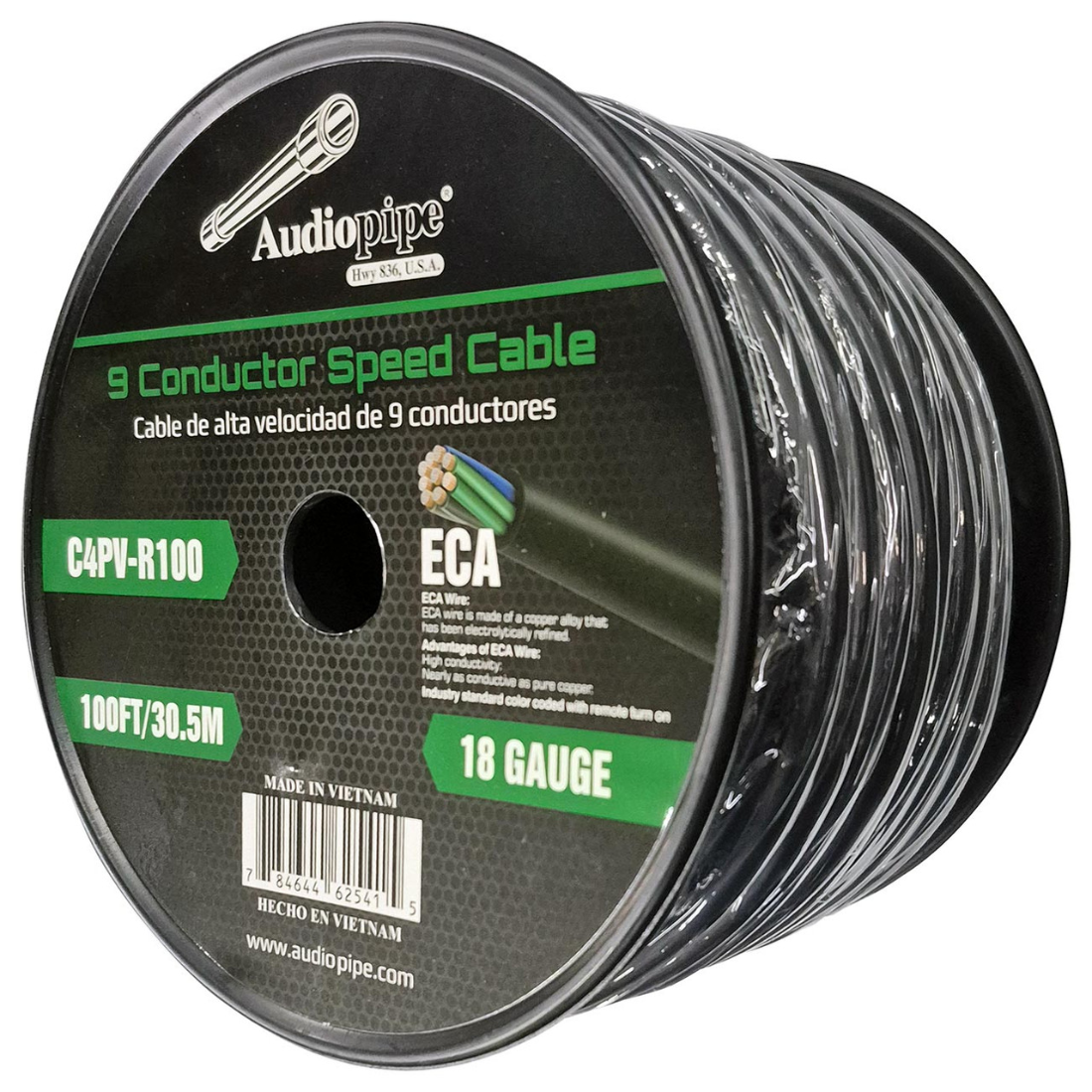 Audiopipe C4PVR100 18-Gauge 100Ft. (30.5m) ECA Wire 9 Conductor Speed Cable
