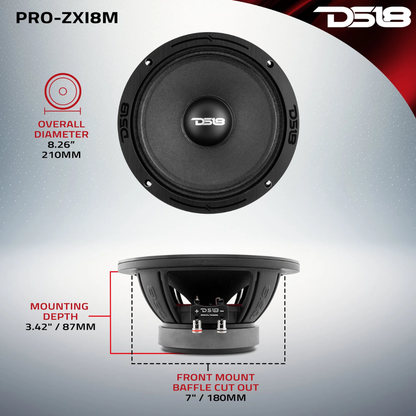 DS18 PRO-ZXi8M 8" 700W Max Mid-Range Loudspeaker w/ Neodymium/Ferrite Magnets
