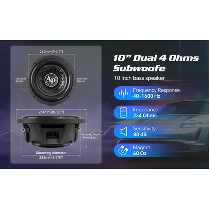 Audiopipe TXX-FB1000 10" 600W Peak Dual 4-Ohm DVC Shallow Mount Car Subwoofer