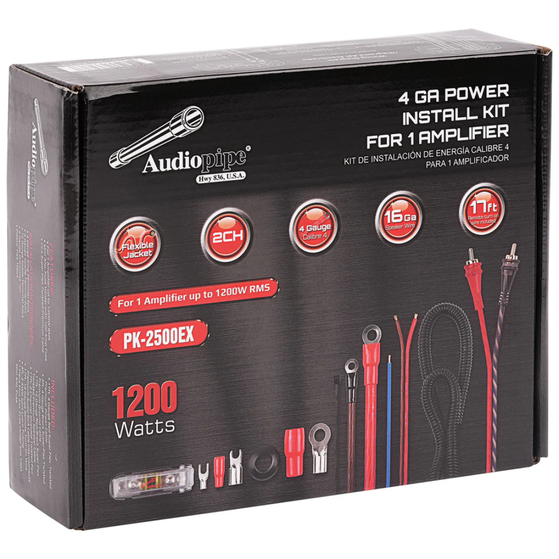 Audiopipe PK-2500EX 4 Gauge Power Install Kit for 1 Amplifier - Up To 1200W RMS