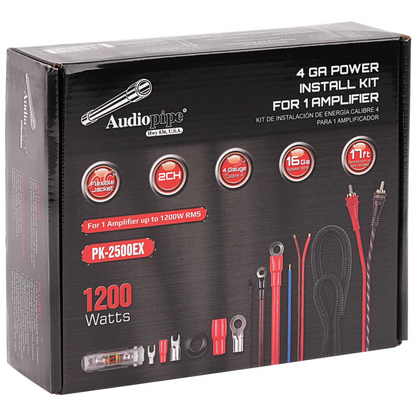 Audiopipe PK-2500EX 4 Gauge Power Install Kit for 1 Amplifier - Up To 1200W RMS