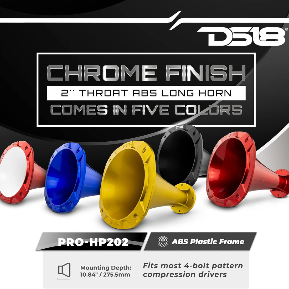DS18 PRO-HP202/CBL 2" Throat Bolt On 27° 10.84" Depth ABS Plastic Horn (BLUE)