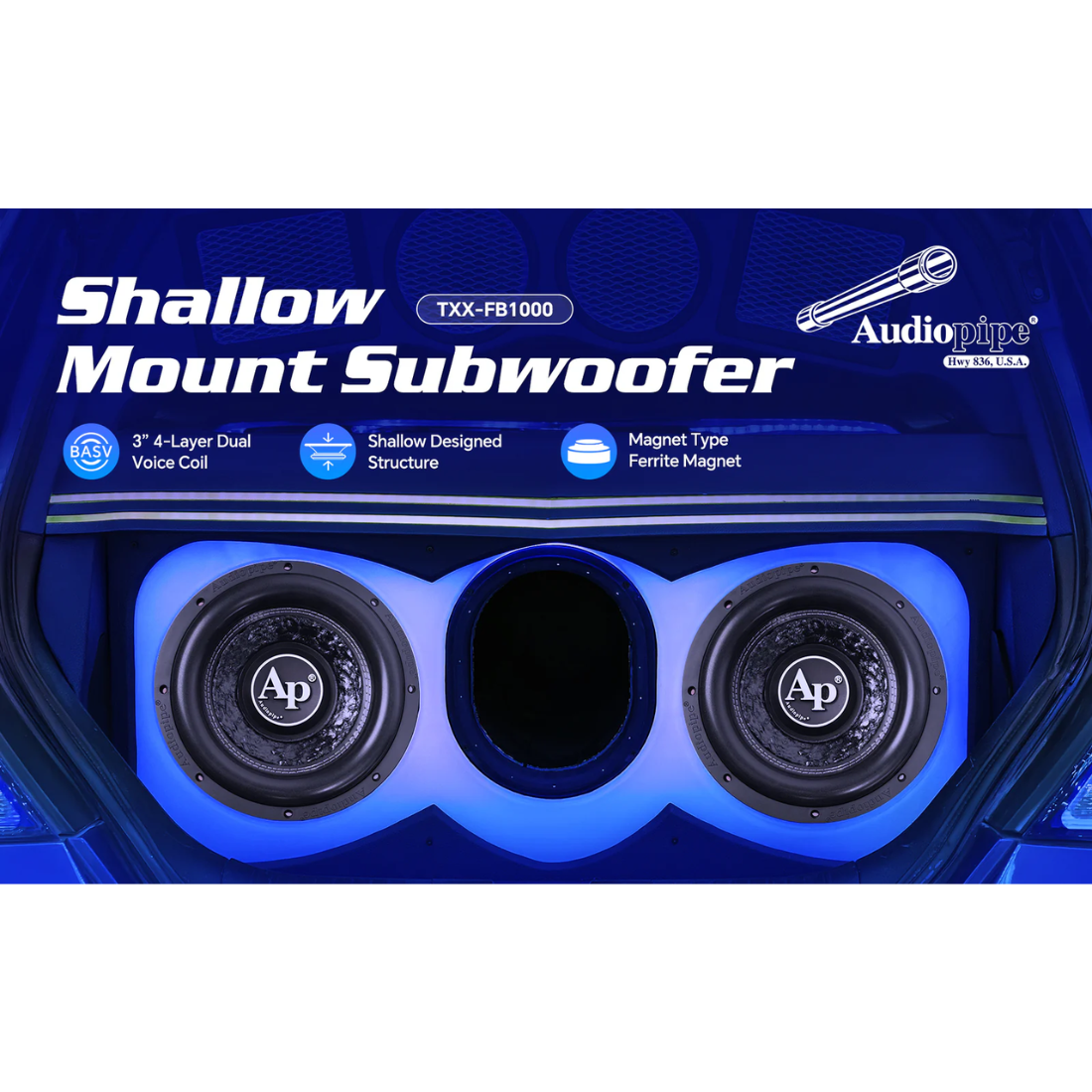 Audiopipe TXX-FB1000 10" 600W Peak Dual 4-Ohm DVC Shallow Mount Car Subwoofer