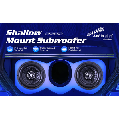 Audiopipe TXX-FB1000 10" 600W Peak Dual 4-Ohm DVC Shallow Mount Car Subwoofer