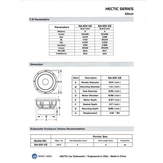Nemesis Audio NA-10Hv.2 D2 10" 4000W Max Dual 2-Ohm Voice Coil Car Subwoofer