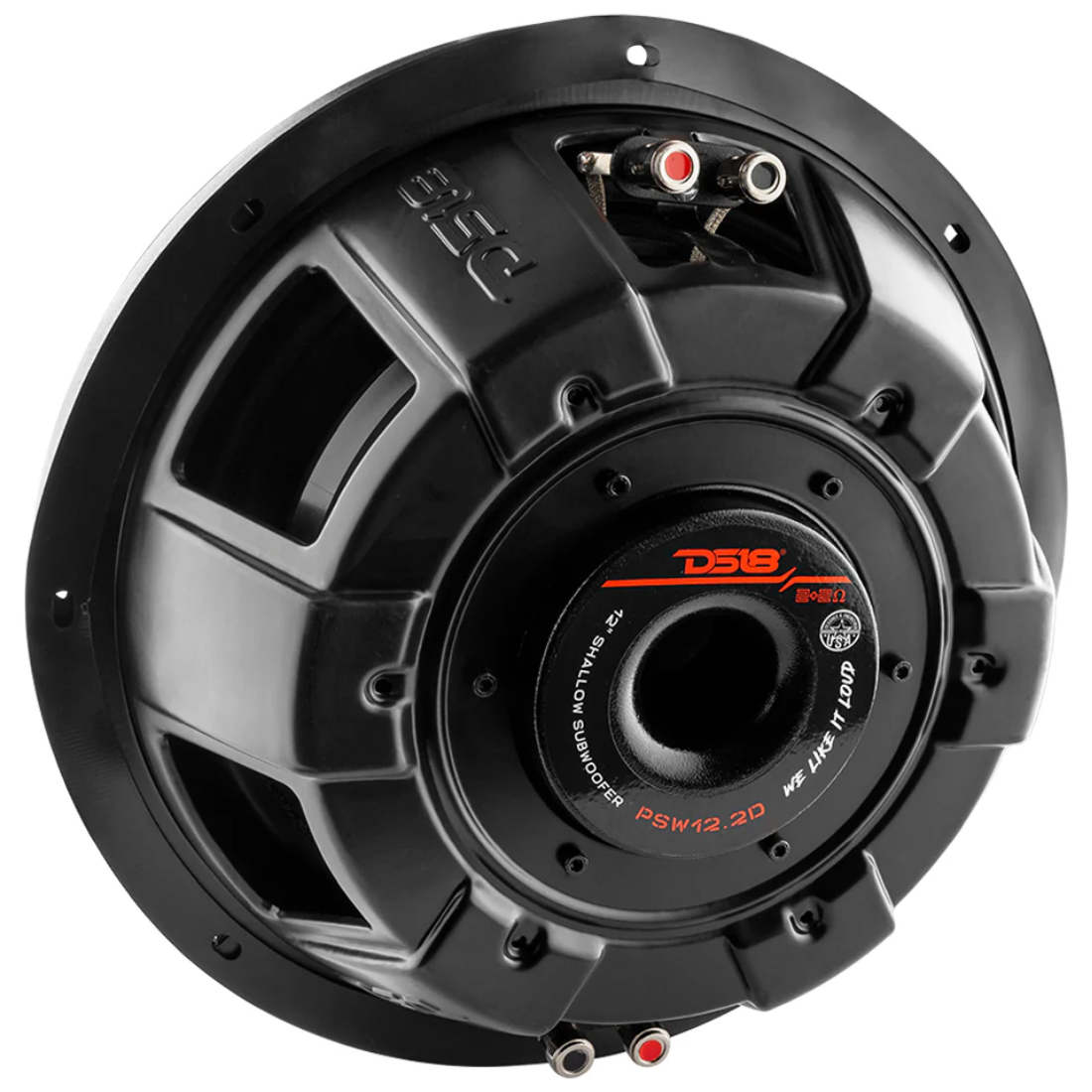 DS18 PSW12.2D 12" 1200W Max Dual 2-Ohm Water-Resistant Shallow Mount Subwoofer