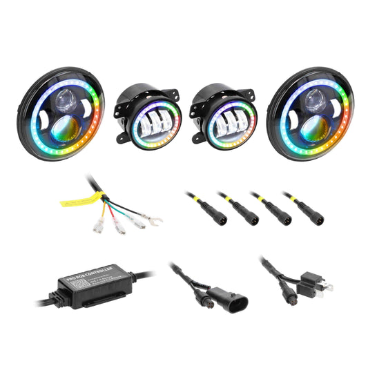 Metra JP-707RGBKT 7" Chasing Halo LED Headlights & 4" Fog Lights w/ Controller