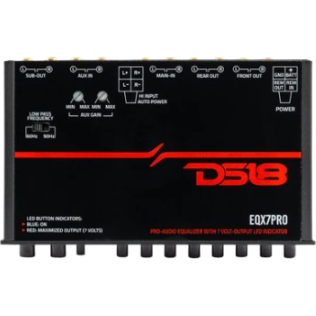DS18 EQX7PRO 1/2 DIN 7 Band Graphic Equalizer w/ 7 Volt-Output LED Indicator