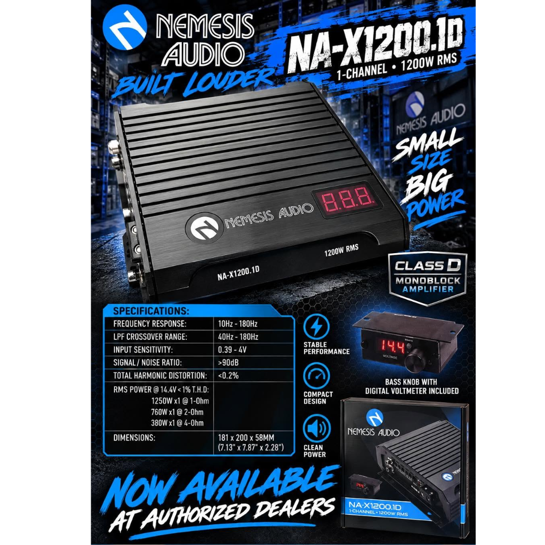 Nemesis Audio NA-X1200.1D Monoblock 12000W RMS Class-D Amplifier w/ Bass Knob