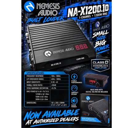 Nemesis Audio NA-X1200.1D Monoblock 12000W RMS Class-D Amplifier w/ Bass Knob