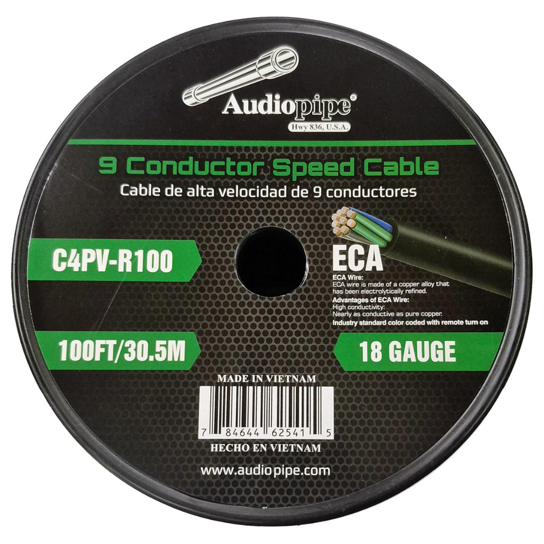 Audiopipe C4PVR100 18-Gauge 100Ft. (30.5m) ECA Wire 9 Conductor Speed Cable