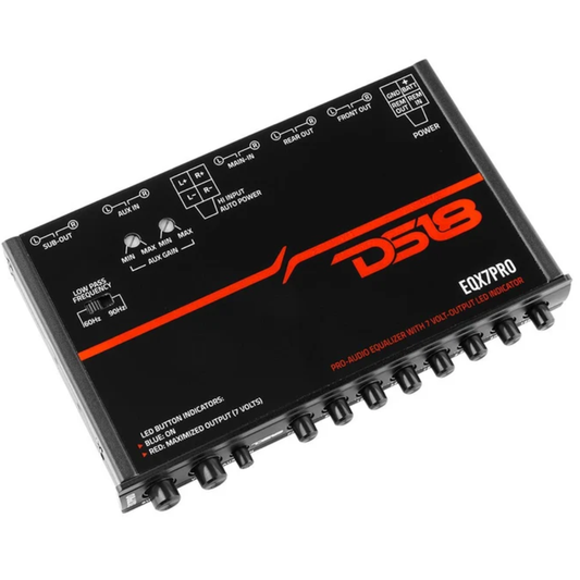 DS18 EQX7PRO 1/2 DIN 7 Band Graphic Equalizer w/ 7 Volt-Output LED Indicator