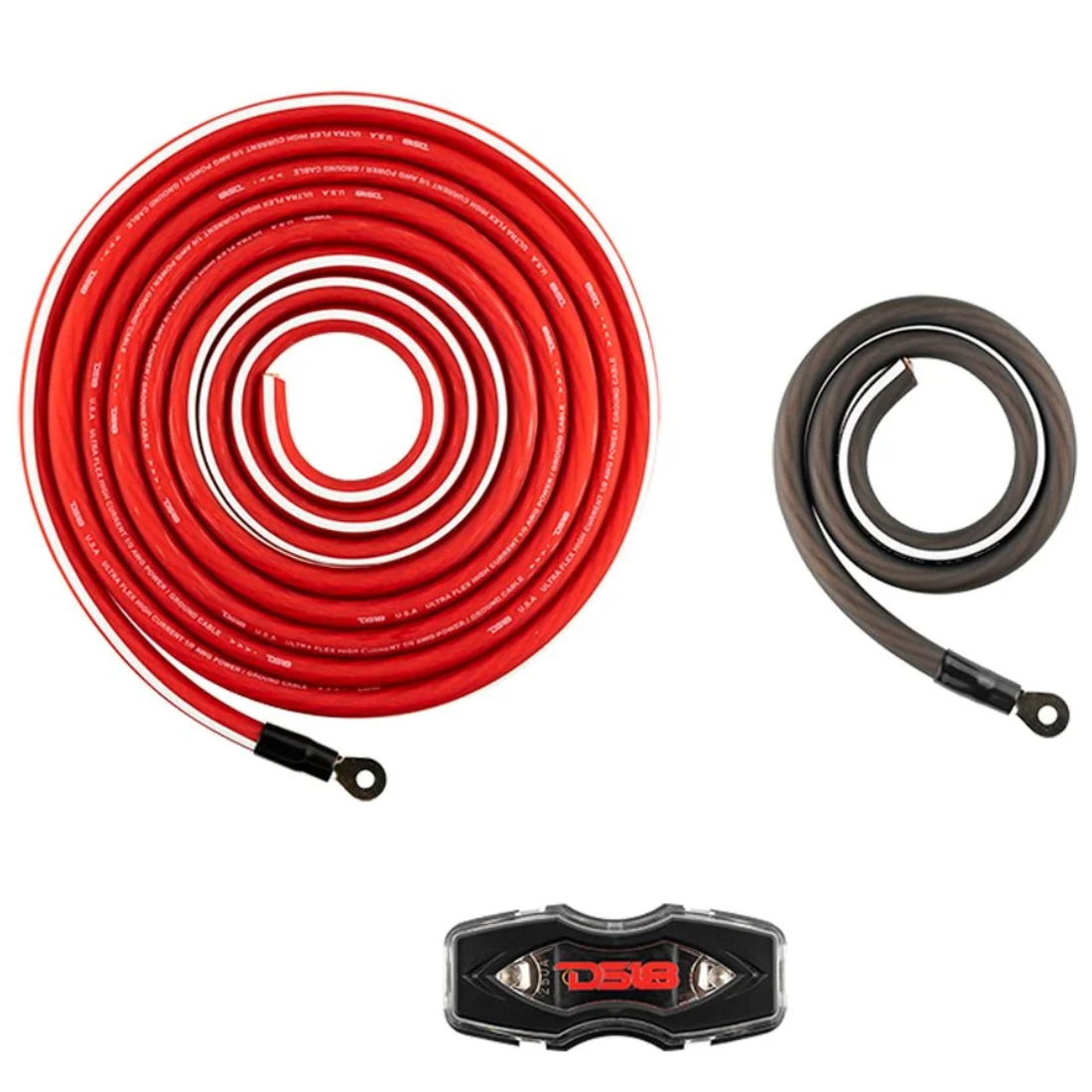 DS18 OFCKIT0 0-Gauge 100% OFC Ultra Flex Copper Amplifier Installation Kit - RED