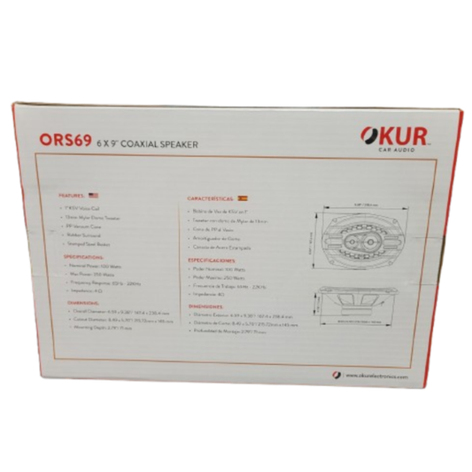 OKUR ORS69 6" x 9" 3-Way 250W Max 4-Ohm 1" KSV Voice Coil Coaxial Speaker (Pair)