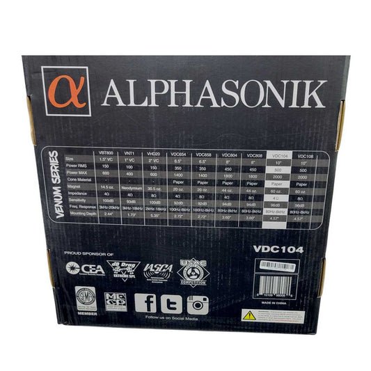 Alphasonik VDC104 10" 2000W Max 4-Ohm Car Audio Mid-Range Speaker with Grille
