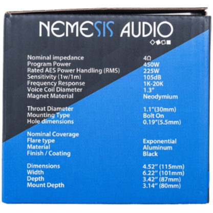 Nemesis Audio NEO-DRV V.2 225W RMS 4-Ohm 1.1" Bolt-on Throat Neodymium Driver