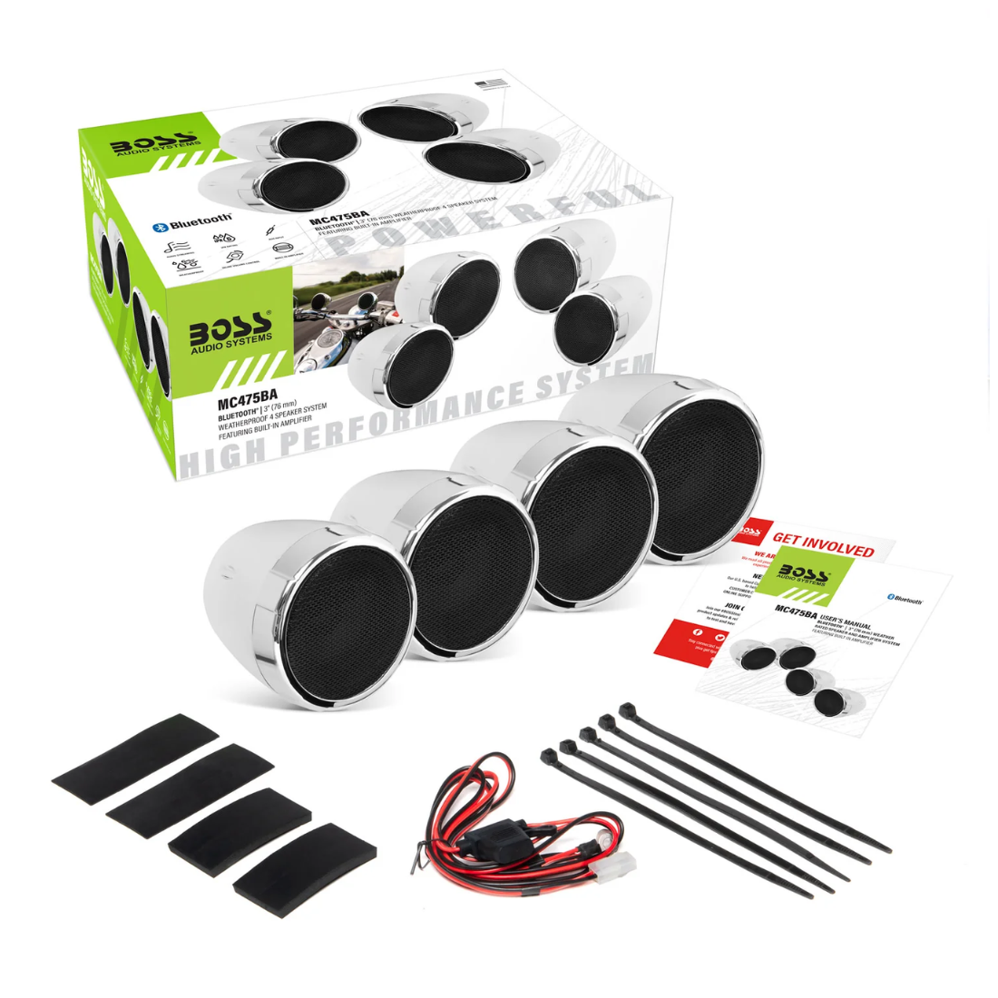 Boss Audio MC475BA 3" Bluetooth Amplified Motorcycle Speaker System CHROME