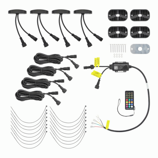 Heise HE-RGBW-K4 RGBW Wide Angle LED Rock Light Kit w/ Controller - 4 Pack