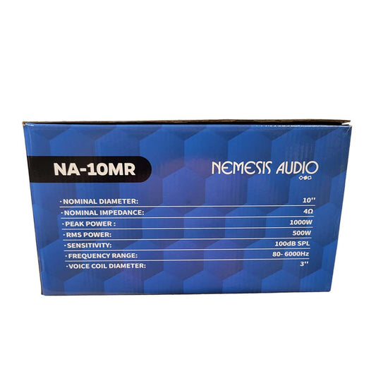 Nemesis Audio NA-10MR 10" 1000W Peak 4-Ohm 3" Voice Coil Car Midrange Speaker