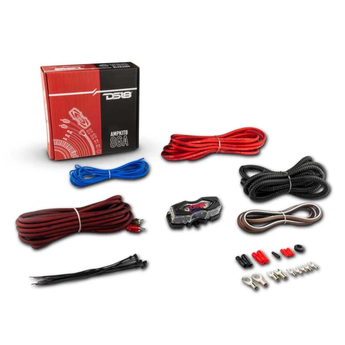 DS18 AMPKIT8 8-Gauge CCA Ultra Flex Amplifier Wiring Installation Kit - RED