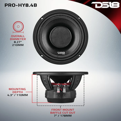 DS18 PRO-HY8.4B 8" 500W Max Coaxial Hybrid Mid-Range Speaker w/ Built-in Driver