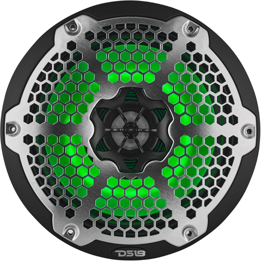 DS18 NXL-8MD/BK 8" 2-Way 700W Max 4-Ohm Hybrid Marine Speakers w/ RGB (Black)