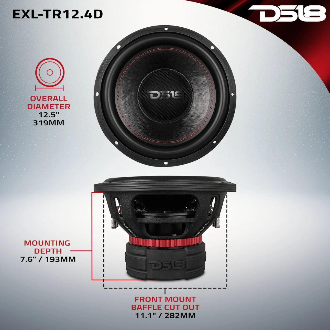 DS18 EXL-TR12.4D 12" 3000W Max 4-Ohm DVC Dual Stack Subwoofer w/ Reinforced Cone