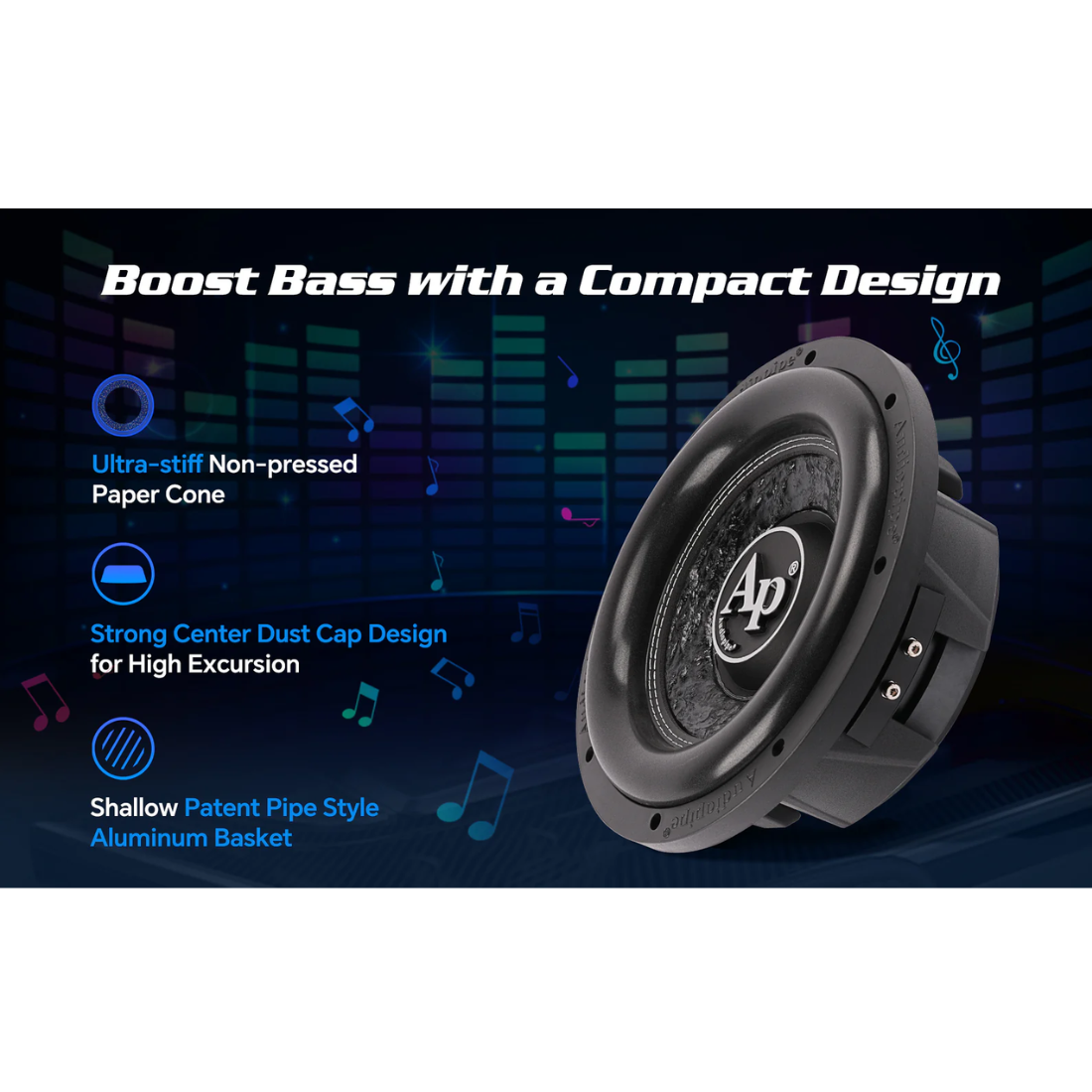 Audiopipe TXX-FB1000 10" 600W Peak Dual 4-Ohm DVC Shallow Mount Car Subwoofer
