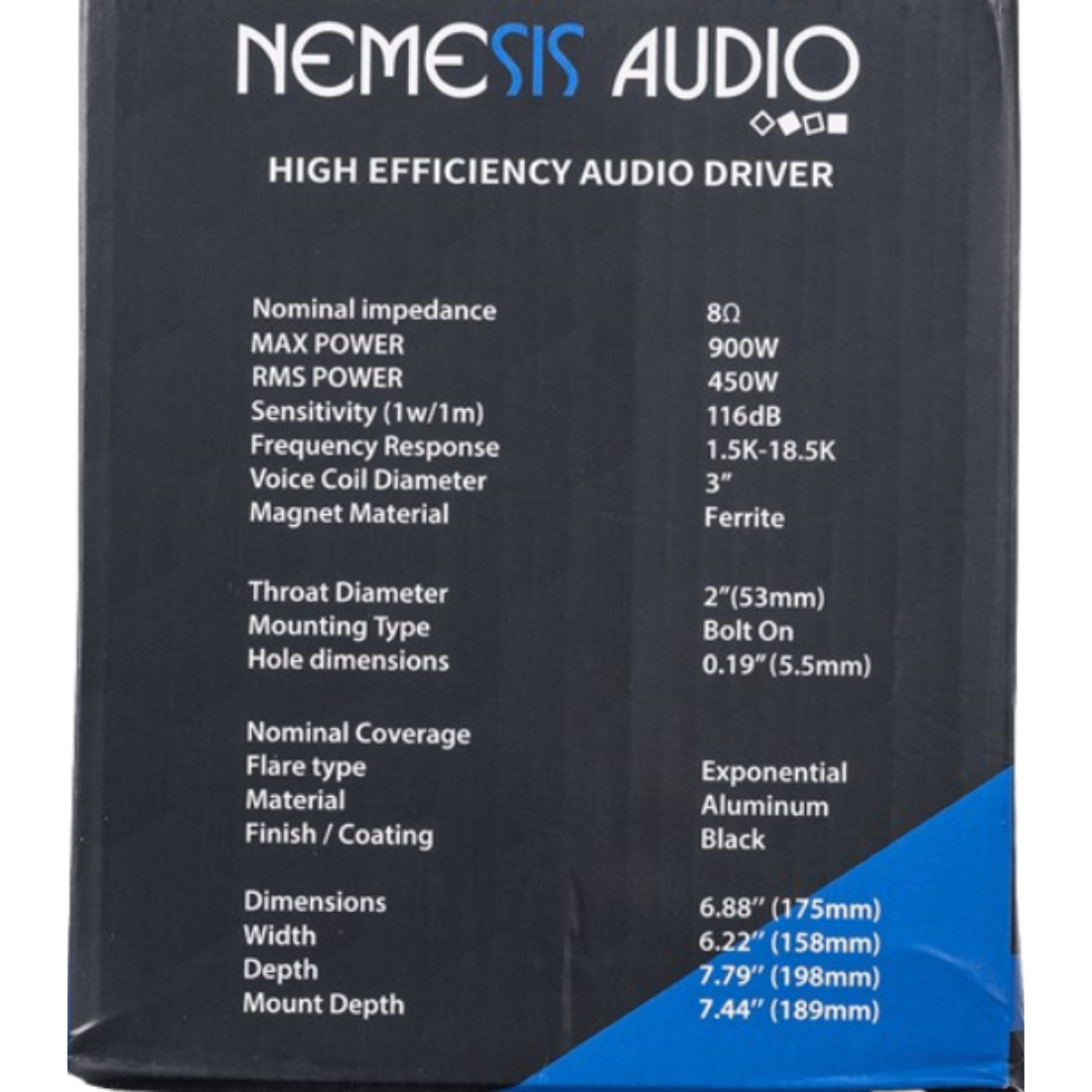 Nemesis Audio COL-DRV 900W Max 8-Ohm 3" VC High Efficiency Audio Driver and Horn
