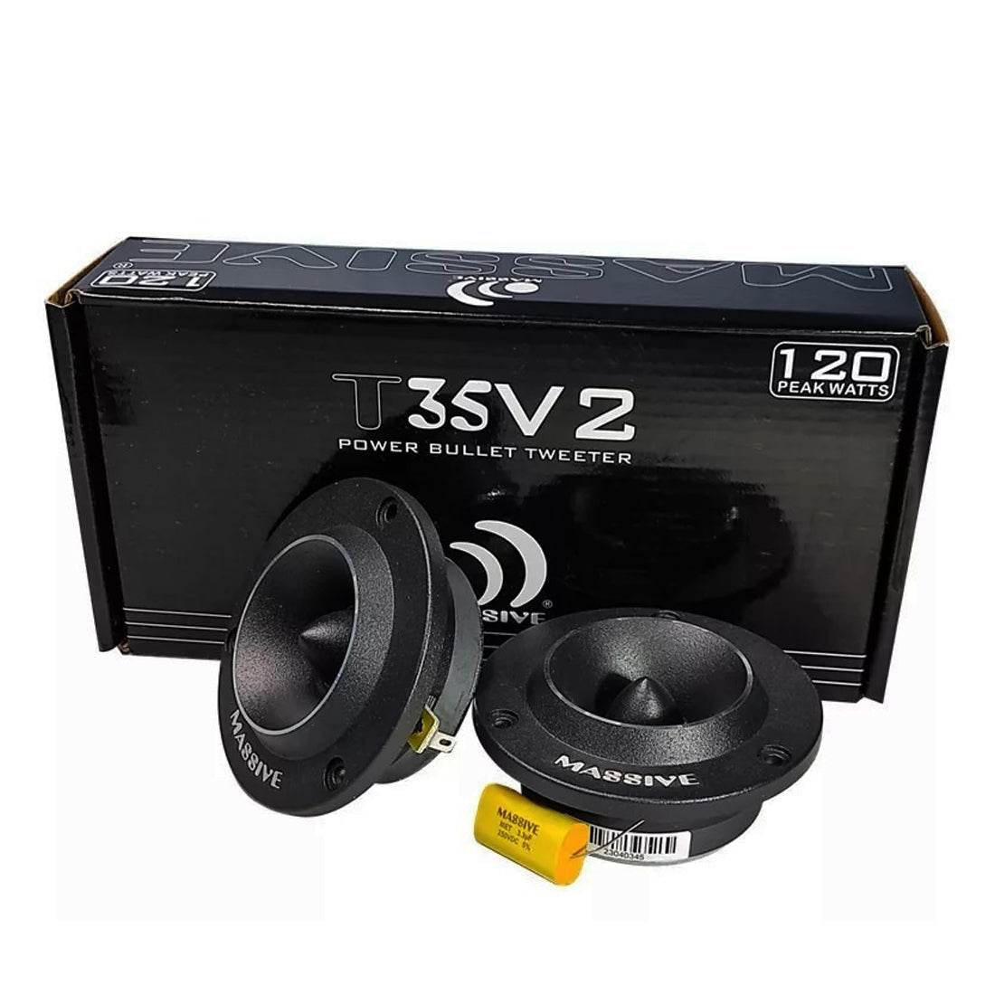 Massive Audio T35V2 25.5mm 120W Peak Power 4-Ohms Car Bullet Tweeters (Pair)